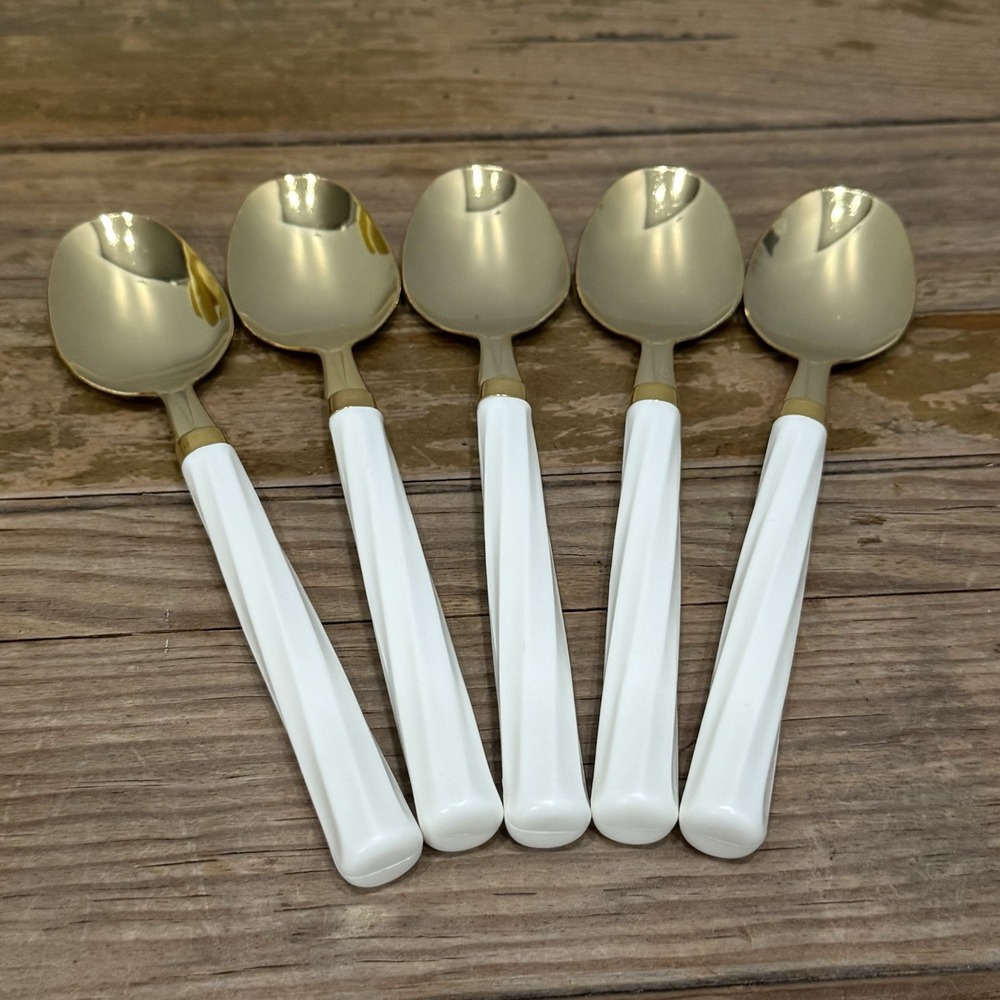 Unbranded Soup Spoons Adult OS Ivory Gold Excellent MCM Stainless Flatware Set 5
